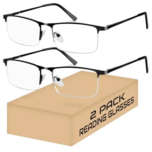 1 Pack Mens Unisex Half Frame Square Reading Glasses Black Spring Hinge Readers
