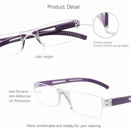 1 Pair Fashion Square Half Frame Reading Glasses Spring Hinge Readers for Men 2