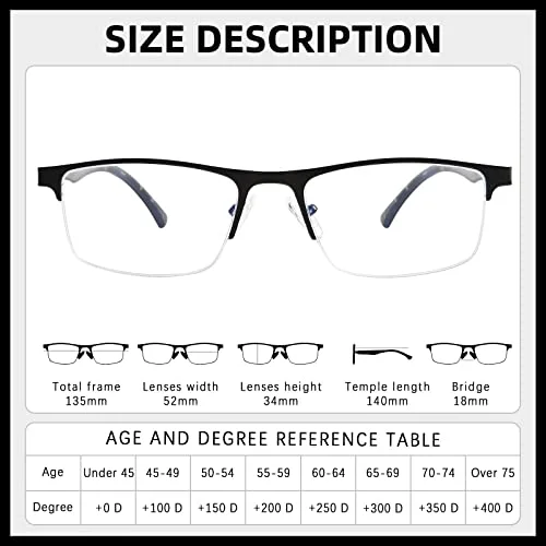 1 PK Mens Half Frame Rectangular Blue Light Blocking Reading Glasses Readers 3