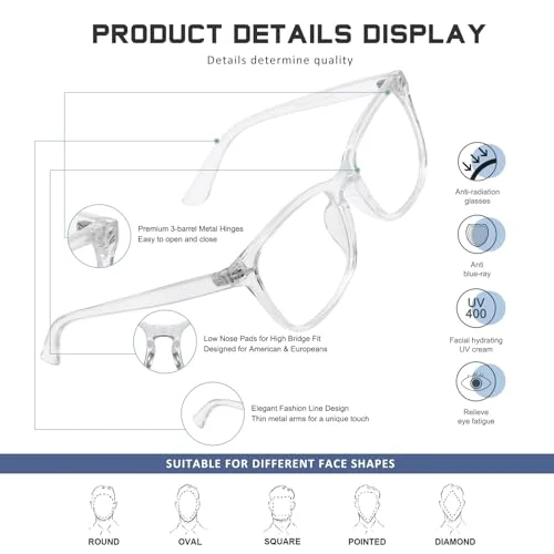 1 PK Unisex Blue Light Blocking Reading Glasses Computer Readers for Men Women 2