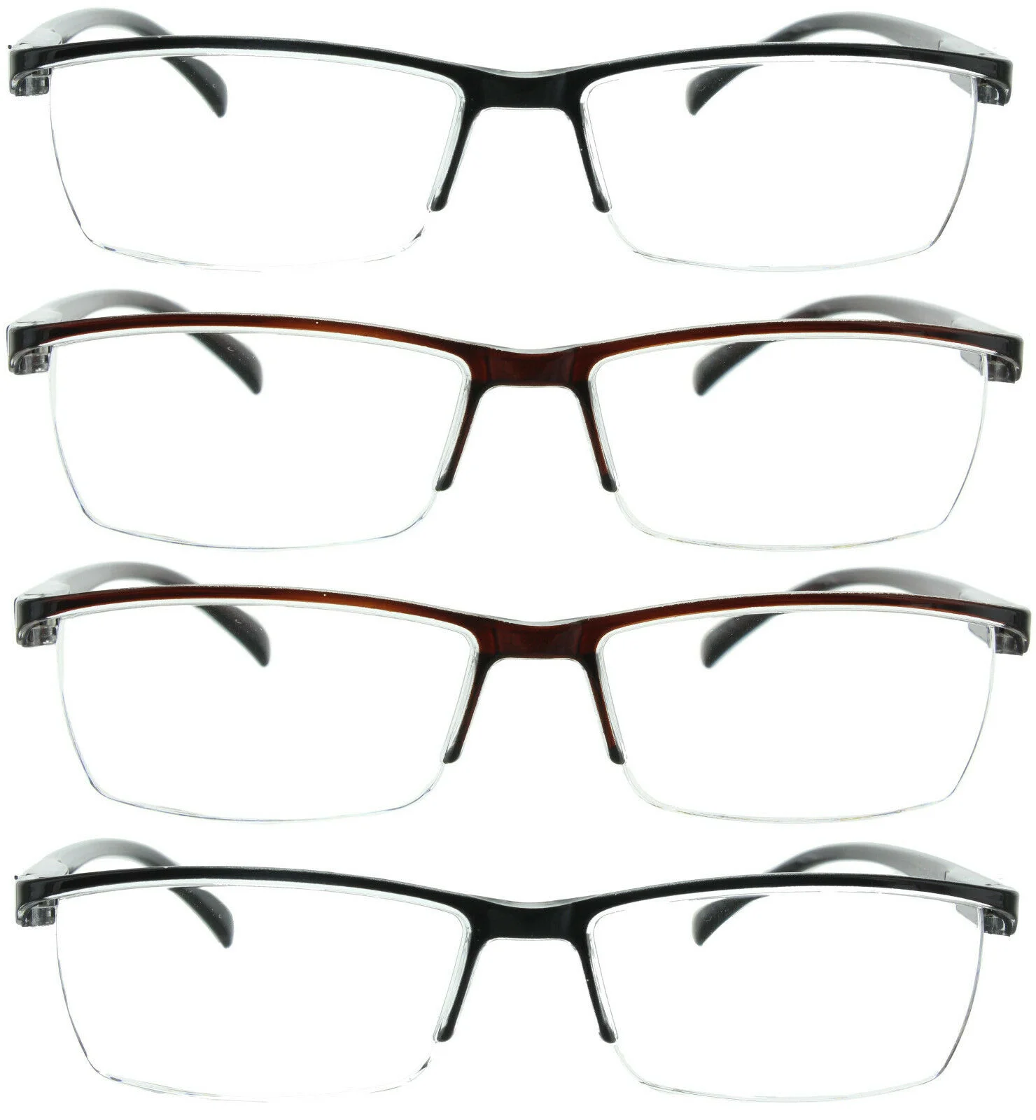 4 Pack Reading Glasses Readers Men Women Square Frame Spring Hinge