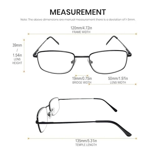 Calabria R754 Mens Rectangular Spring Hinge Metal Frame Reading Eyeglasses 50 mm 2