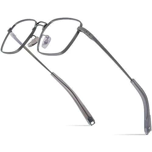 FONEX Pure Titanium Glasses Frame Men Square Eyeglasses Optical Eyewear F8827 (F8827 Grey, Clear) 1