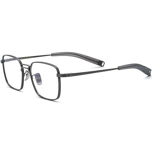 FONEX Pure Titanium Glasses Frame Men Square Eyeglasses Optical Eyewear F8827 (F8827 Grey, Clear) 4