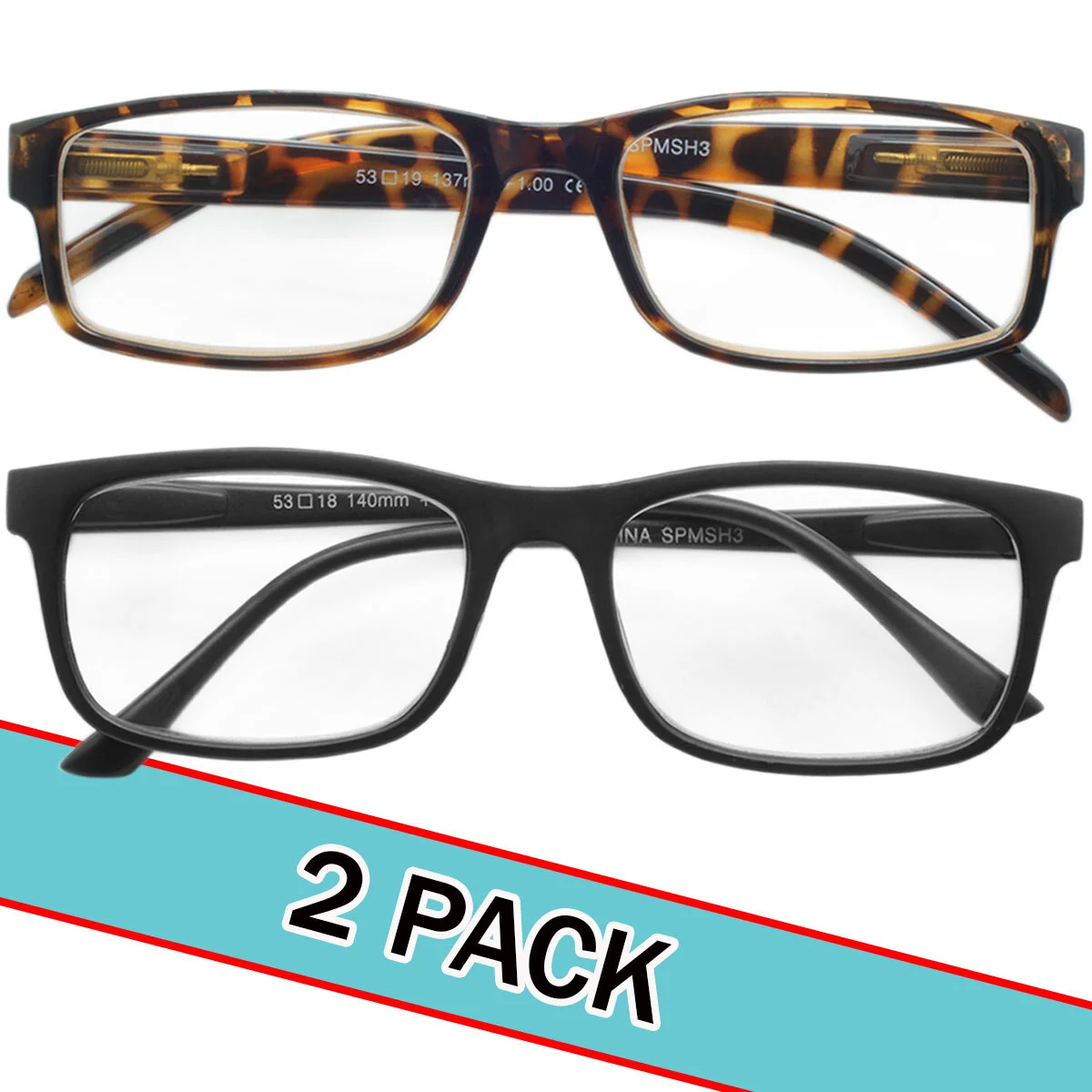 Reading Glasses for Men and Women 2 Pairs Eyeglasses Unisex Frame Stylish Reader